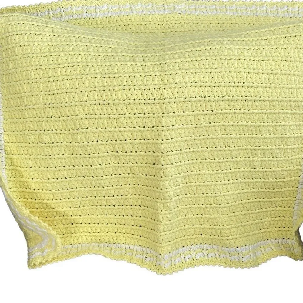 Handmade Yellow Crochet Knit Granny‎ Square Throw Baby Blanket Size 36” NWOT